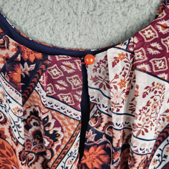 By & By Sun Dress Womens S Orange Blue Patchwork Colorful Lined Shoulder Straps - Picture 15 of 15